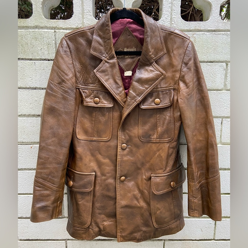 Vintage 70s Marquis Leather Jacket, Cognac Brown Distressed, Size 38 Medium